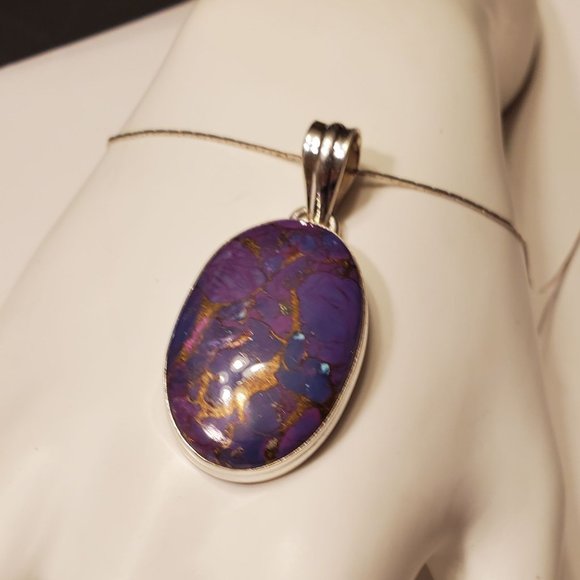 PURPLE  COPPER   TURQUOISE  STERLING  SILVER  PENDANT. - Picture 8 of 9